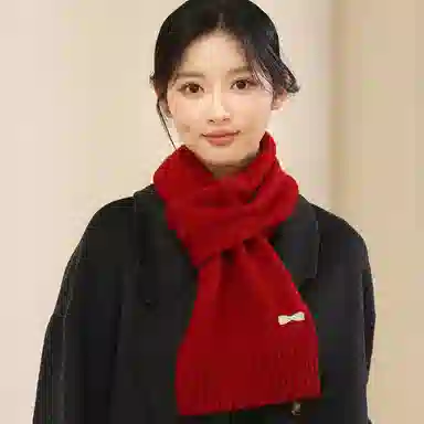 啄木鸟 日韩甜美蝴蝶结纯羊毛小  秋冬季防寒保暖交叉围脖时尚百搭针织脖套精装 绒线围巾 女款