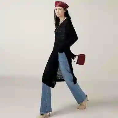 美洋 水洗高腰宽松直筒牛仔裤 女款 牛仔蓝