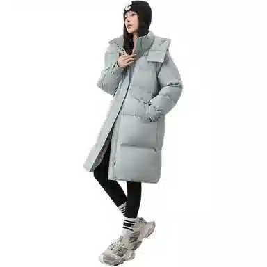 鸭鸭 纯色连帽简约加厚中长款羽绒服 女款