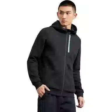 特步 综训系列 休闲连帽长袖夹克外套 男款 正黑色