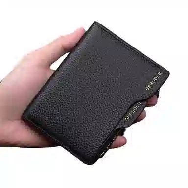 歌若拉 可抽证件包二合一荔枝纹简约实用 头层牛皮 钱包 男款 经典黑/咖啡色