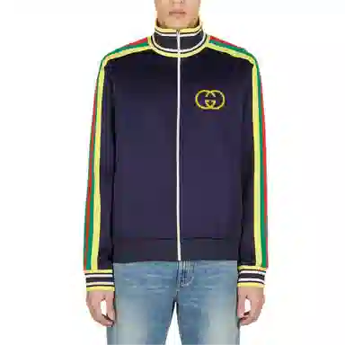 GUCCI Striped Zip-Up Jacket Blue