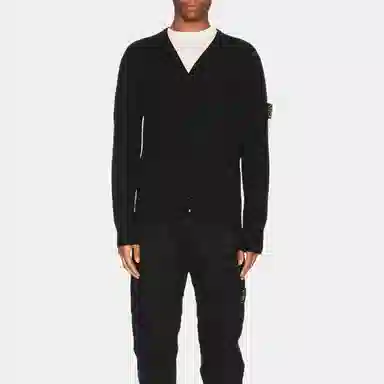 Stone Island V-Neck Knit Sweater Black