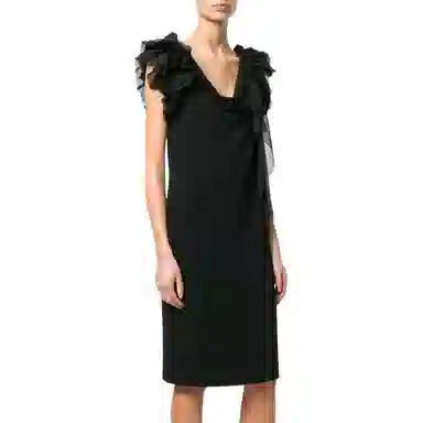 纪梵希 荷叶边直筒纯色无袖连衣裙 女款