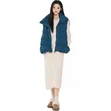 美洋 纯色高领蓝莓千层马甲 女款 湖蓝