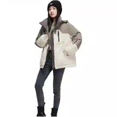 鸭鸭 时尚连帽简约拼色羽绒服 女款