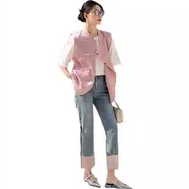 美洋 撞色直筒九分牛仔裤 女款