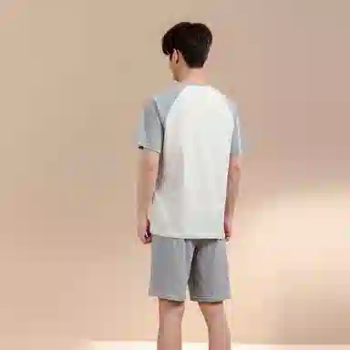 贴身领域 五分裤圆领套头舒适短袖短裤睡衣套装 男款