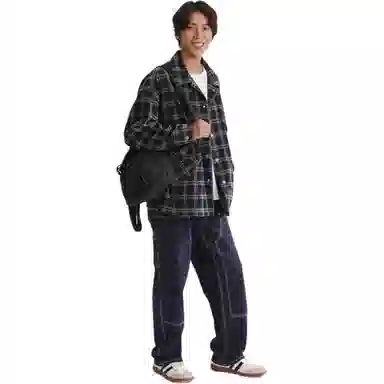森马 休闲设计感格子牛仔夹克外套 男款