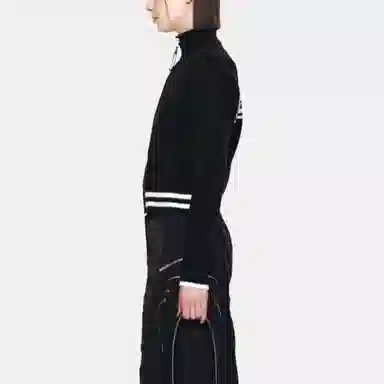 MATIN KIM Letter Zip Pocket Knit Sweater Black