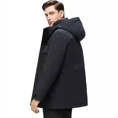 鸭鸭 中长款可拆连帽拉链羽绒服 男款