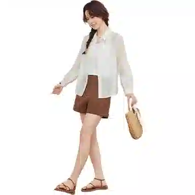 爱依服 简约纯色通勤长袖立领衬衫 女款