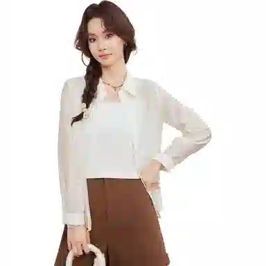 爱依服 简约纯色通勤长袖立领衬衫 女款