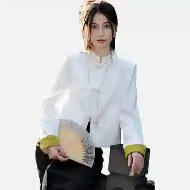 【dme】 立领纯色休闲复古长袖衬衫 女款 米白