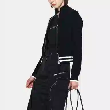 MATIN KIM Letter Zip Pocket Knit Sweater Black