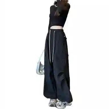 欧迪芬 白灰色春秋美式大口袋抽绳束脚工装裤女士通勤百搭运动阔腿裤宽松休闲冰丝户外登山裤跑步速干运动裤女生舒适时尚显瘦休闲裤 女款