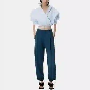 Alexander Wang SS25 Logo Pleated Knit Pants Navy