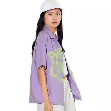 中国李宁 夏日派对 涂鸦扎染字母满印休闲短袖衬衫 女款 花色