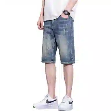 吉肯蒂 夏季薄款宽松直筒潮牌五分裤潮流弹力牛仔短裤 男款