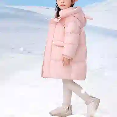 鸭鸭 防风保暖宽松中长款连帽加厚鸭绒羽绒服 中小童