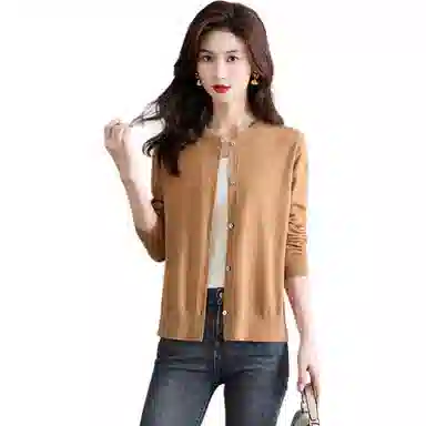 恒源祥 圆领时尚开衫通勤百搭纯色长袖针织衫 女款