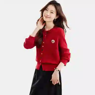 曲韩 拼色短款长袖针织衫 女款