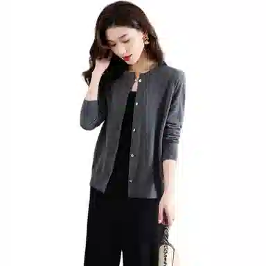 恒源祥 圆领时尚开衫通勤百搭纯色长袖针织衫 女款