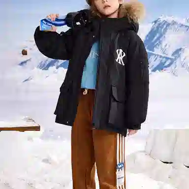 鸭鸭 玩雪系列 加厚防风保暖连帽短款鸭绒羽绒服 青少年