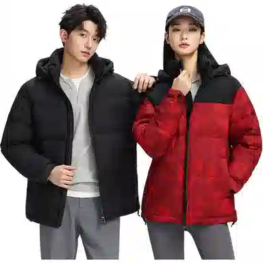 鸭鸭 冬日加厚连帽可拆卸面包服羽绒服 男女同款