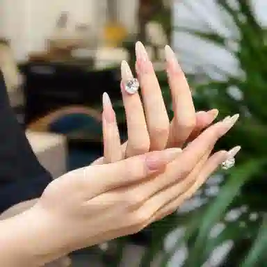 柚予颜 嬛嬛美甲白开水镶钻穿戴甲高级感简约显白美甲  长款裸色纯色 纯欲