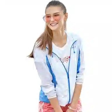 探路者 户外超薄防紫外线舒适防晒服 女款 白色/天际蓝
