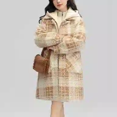 鸭鸭 中长款加厚格子大衣保暖外套真两件羽绒服 女款