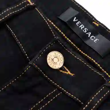 范思哲 五口袋字母刺绣长款牛仔裤 男款 黑色