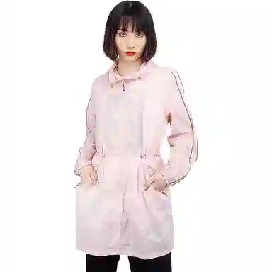 探路者 徒步系列 条纹中长款连帽拉链长袖防晒服 女款 城市粉