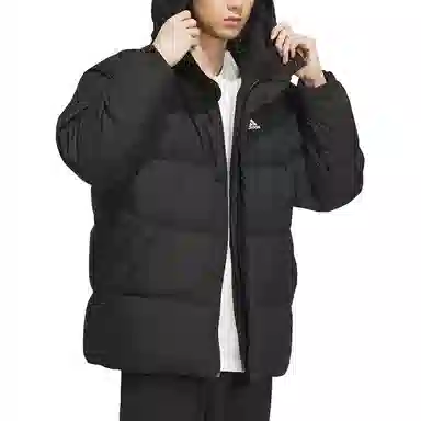 adidas Letter Print Down Hoodie Black