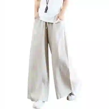 兰缪 优雅复古轻盈舒适薄款时尚阔腿长裤高腰大码宽松百搭休闲裤 女款