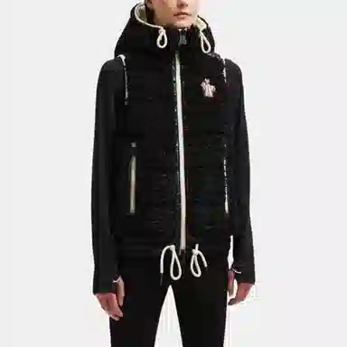 Moncler Logo Mid-Length Hooded Vest Black