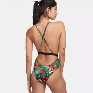 Victoria's Secret Logo Strap Deep V Swimsuit Tropical Print
