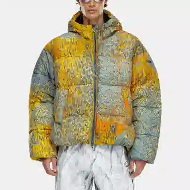 DIESEL FW24 Raindrop Print Zip Hoodie Down Jacket