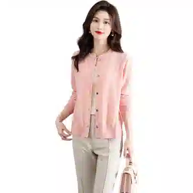 恒源祥 圆领时尚开衫通勤百搭纯色长袖针织衫 女款