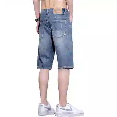 吉肯蒂 夏季薄款宽松直筒潮牌五分裤潮流弹力牛仔短裤 男款