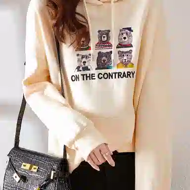 【dme】 小熊印花连帽加绒卫衣 女款