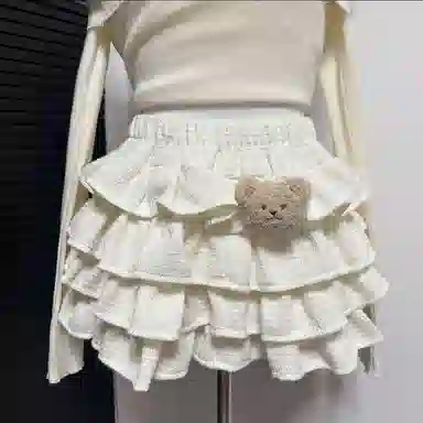 桴生 甜美风泡泡短袖娃娃领领衬衫女夏季高腰显瘦半身裙短裙两件裙装套装 女款 黄色
