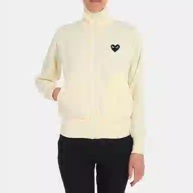 CDG Play Black Heart Zip-Up Sweatshirt White