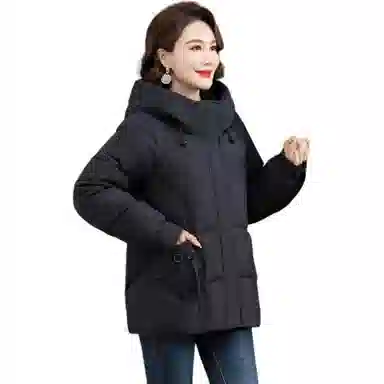 雅鹿 纯色中长款连帽舒适休闲长袖羽绒服 女款