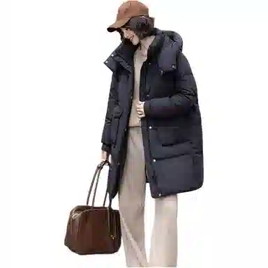 鸭鸭 时尚纯色口袋连帽中长款羽绒服 女款