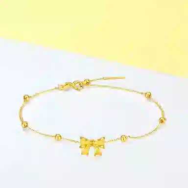 中国珠宝 在逃公主蝴蝶结 轻奢小众设计高级感气质甜美年轻显白转运珠手饰 日常通勤时尚 足金 一口价 黄金手链 女款