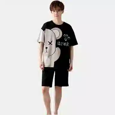 兰缪 卡通纯棉印花舒适圆领套头短袖松紧短裤可外穿睡衣套装 男款 图片色