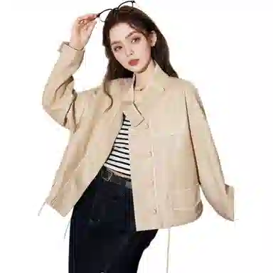 法文箱子 长袖通勤简约皮衣 女款