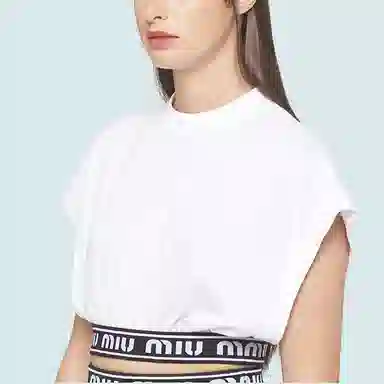 Miu Miu Letter Print Sleeveless T-Shirt White